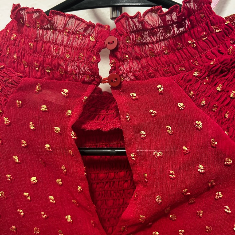 Elegant Red Ruffled Women's Top - Picture 3 of 16
